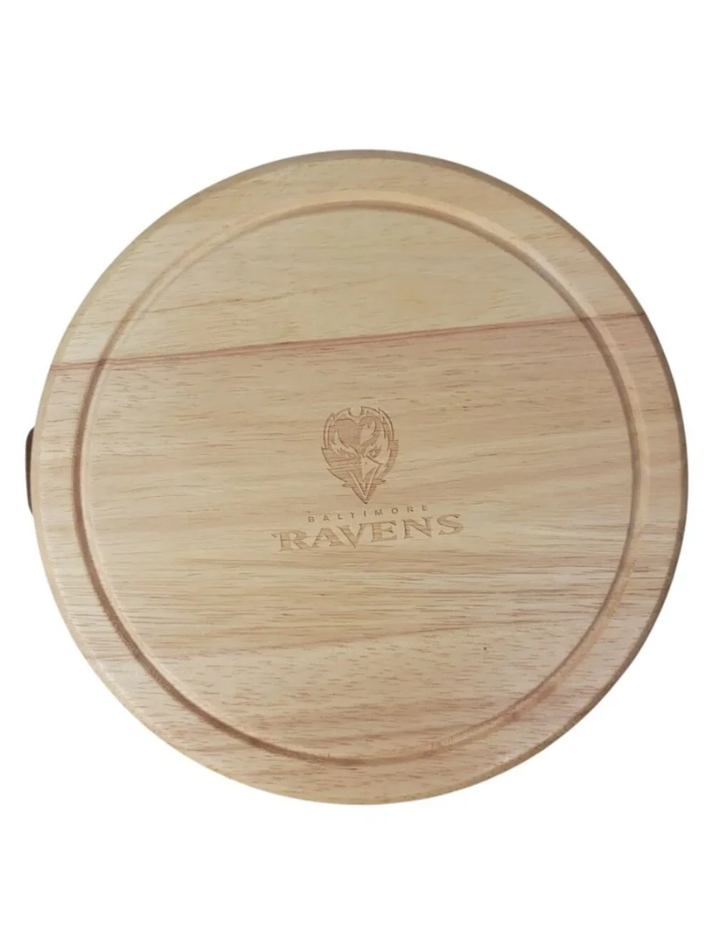 NFL Baltimore Ravens Cheese Board Tool Set Wood Round Rotate Football Circo NEW